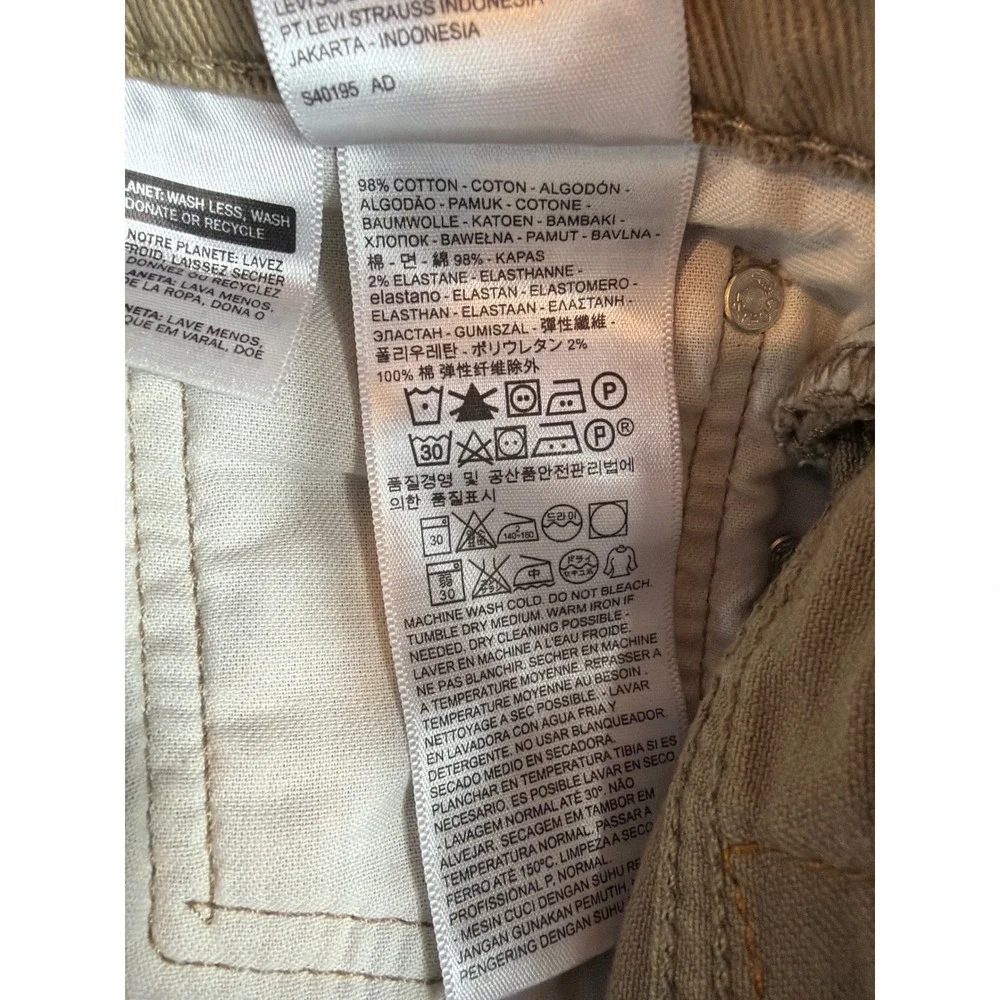 Levi's 511 Slim Fit Pants Mens 32x30 Khaki Tan Stretch Cotton Jeans‎ White Tab